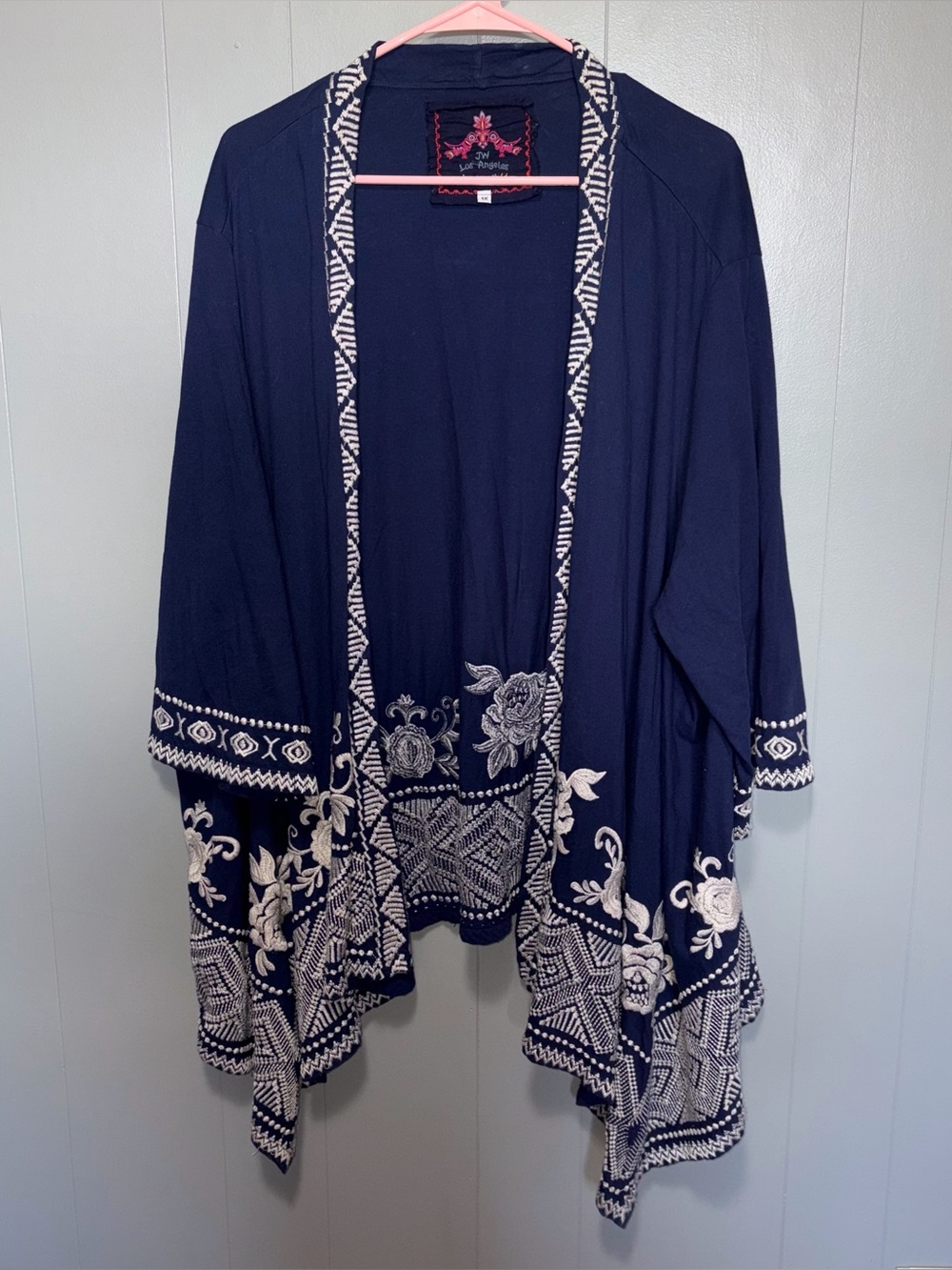 Johnny Was Embroidered Blue Kimono Open Front Cardigan 1X